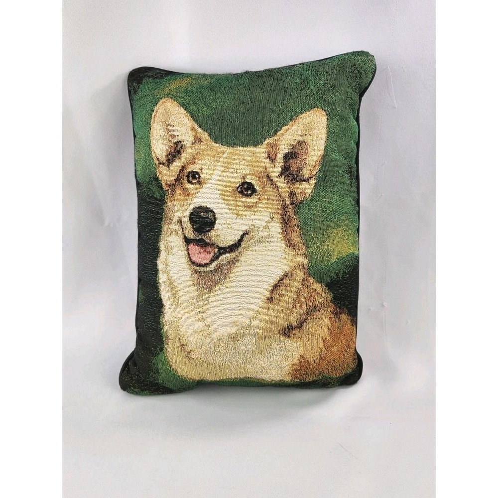 Vintage Pembroke Corgi tapestry throw pillow Linda Pickens Embroidered Art Decor
